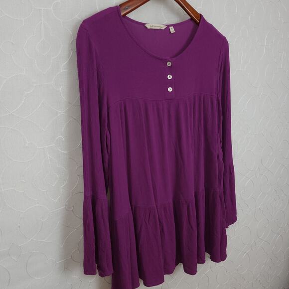 Soft Surroundings Henley Top Womens Medium Purple Tiered Flare Flowy Tunic - Picture 2 of 10